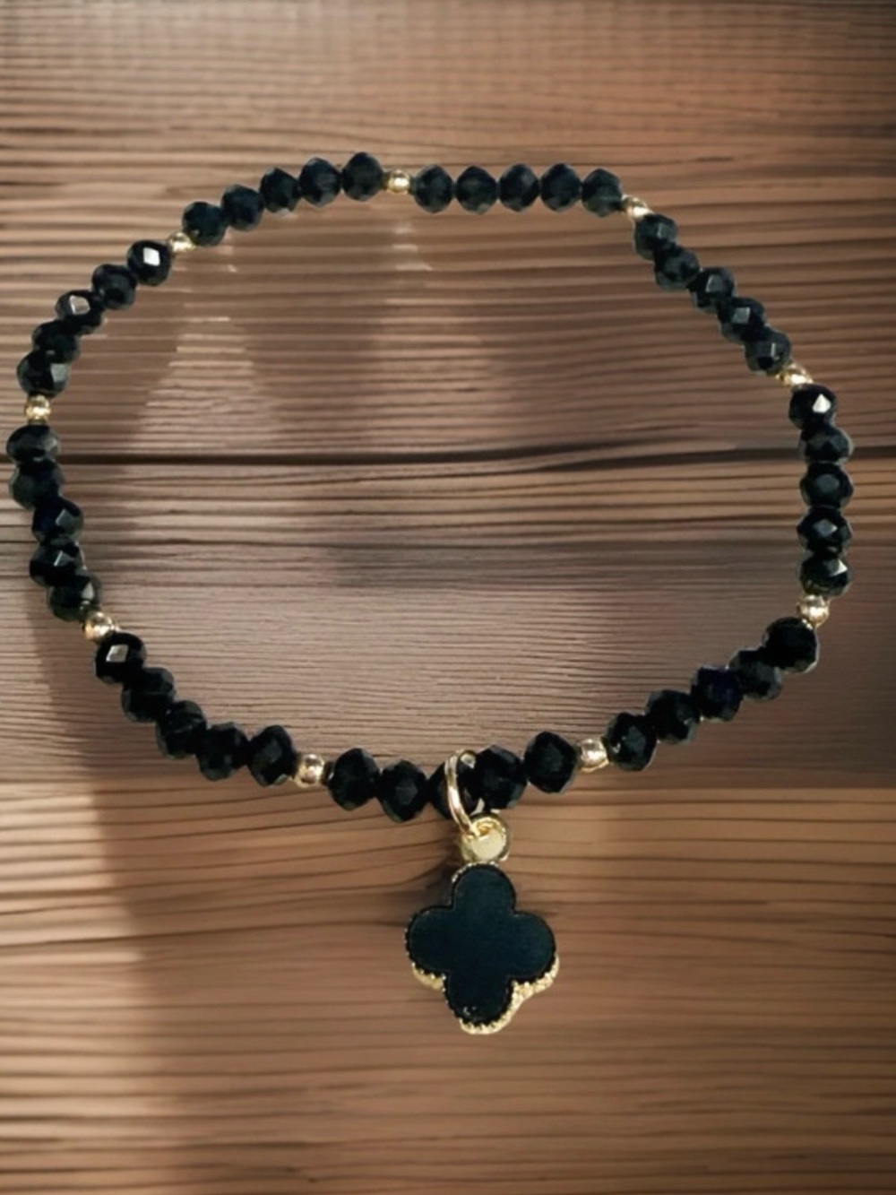 Lulu's Black and Gold Beaded Clover Charm Bracelet